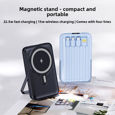 Magnetic Stand Power Bank 10000mAh with Wireless Charging & Built-In Cable