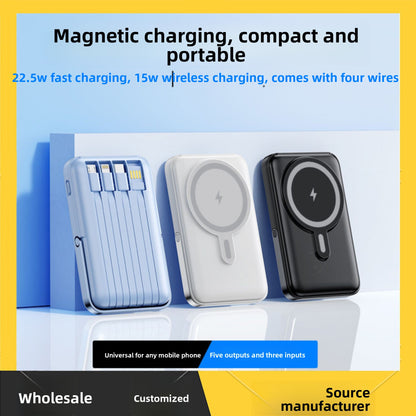 Magnetic Stand Power Bank 10000mAh with Wireless Charging & Built-In Cable
