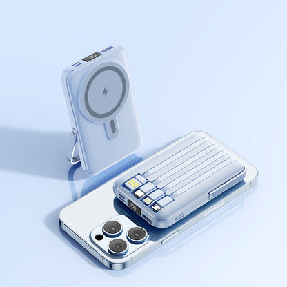 Magnetic Stand Power Bank 10000mAh with Wireless Charging & Built-In Cable