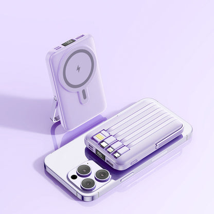 Magnetic Stand Power Bank 10000mAh with Wireless Charging & Built-In Cable