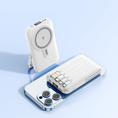 Magnetic Stand Power Bank 10000mAh with Wireless Charging & Built-In Cable