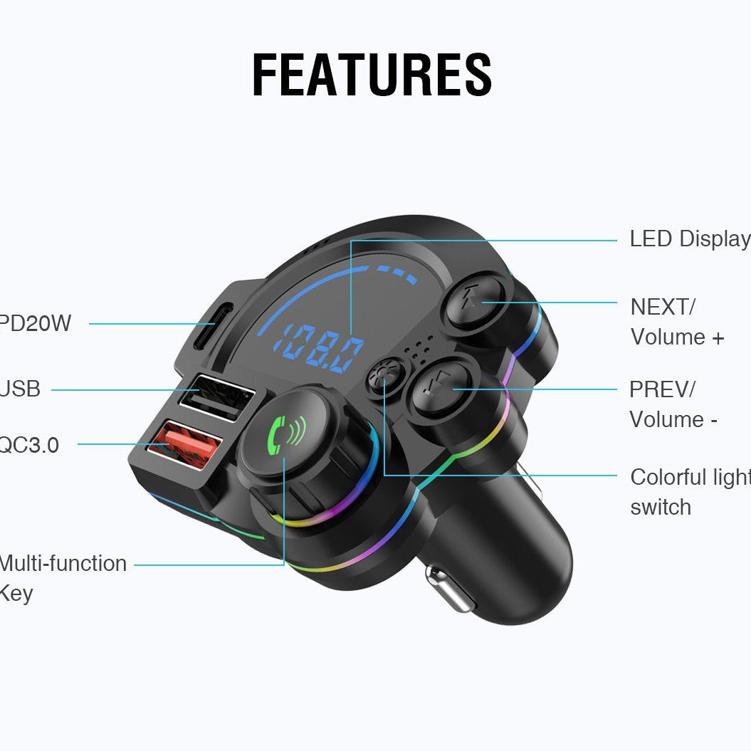 Bluetooth FM Transmitter with Dual Fast Charging & Handsfree Calling