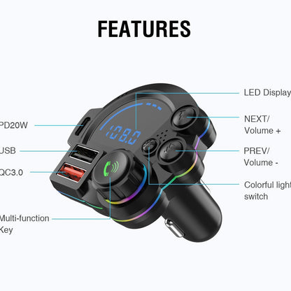 Bluetooth FM Transmitter with Dual Fast Charging & Handsfree Calling