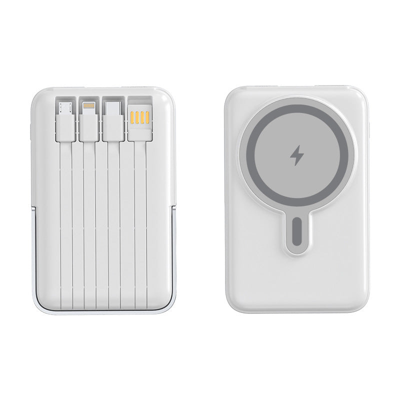 Magnetic Stand Power Bank 10000mAh with Wireless Charging & Built-In Cable