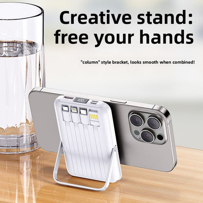 Magnetic Stand Power Bank 10000mAh with Wireless Charging & Built-In Cable