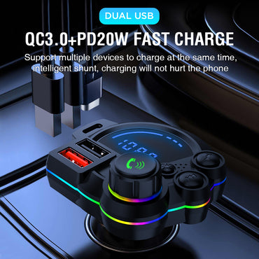 Bluetooth FM Transmitter with Dual Fast Charging & Handsfree Calling