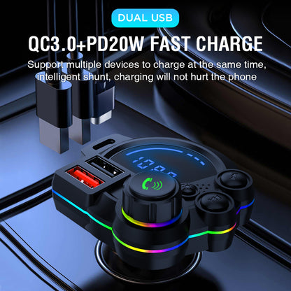 Bluetooth FM Transmitter with Dual Fast Charging & Handsfree Calling